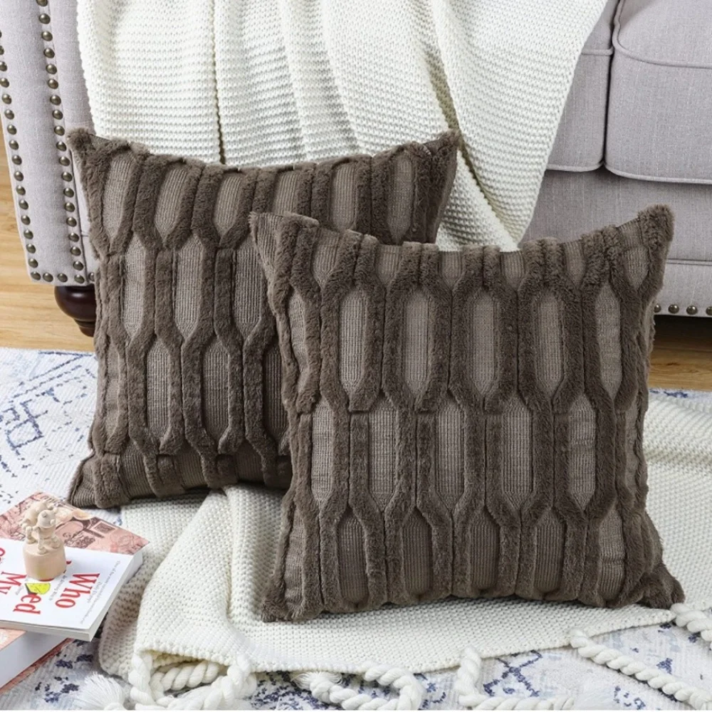 Luxury Home | Chic Taupe Grey Short Wool Soft Plush Faux Fur Throw Pillow Covers